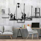 Dining On A Nyc Skyscraper Black And White Print, 5 Panels, Canvas Prints Wall Art Decor, Large Canvas Art
