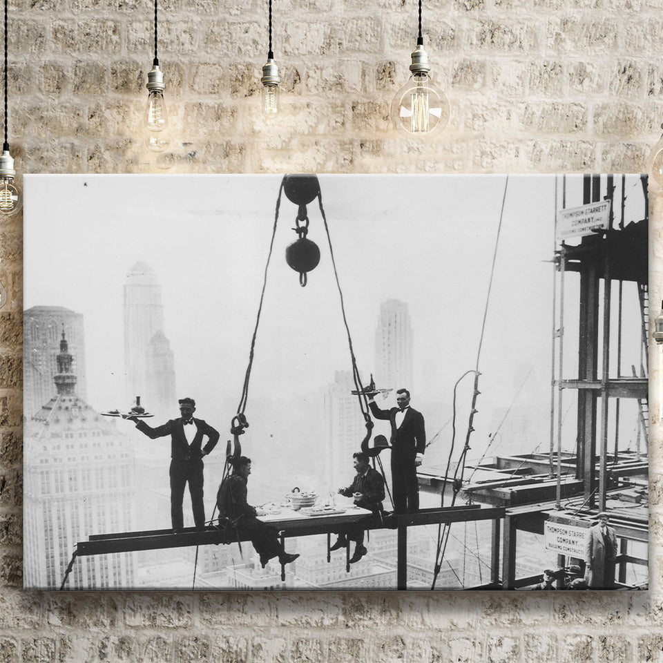 Dining On A Nyc Skyscraper Black And White Print, Canvas Prints Wall Art Home Decor