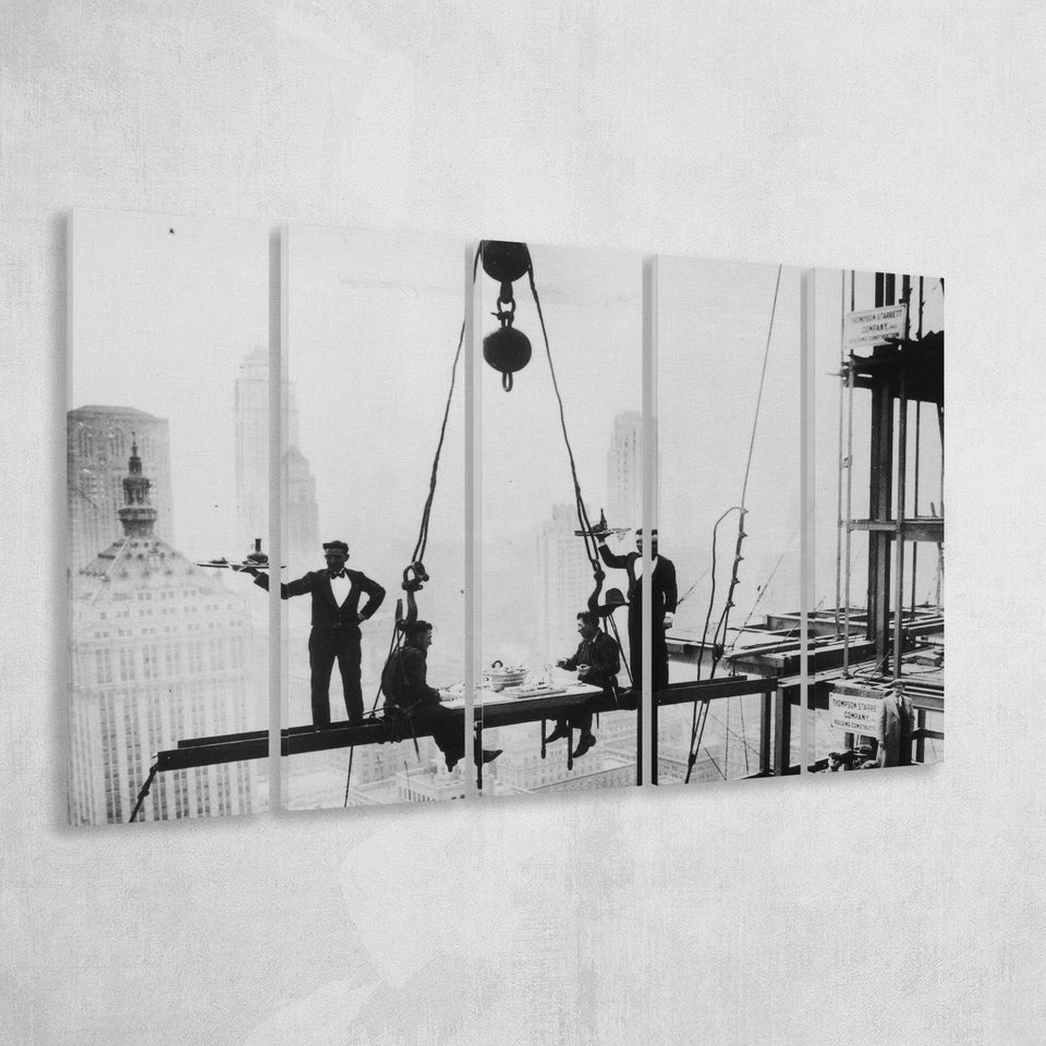 Dining On A Nyc Skyscraper Black And White Print, Larger Canvas Art, 5 Piece Canvas Prints Wall Art Decor