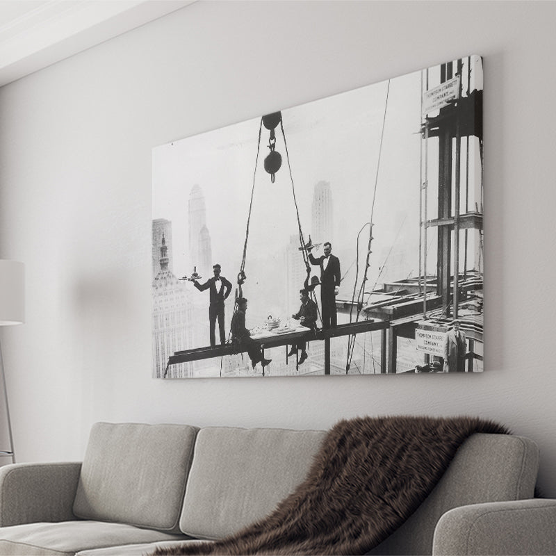 Dining On A Nyc Skyscraper Black And White Print, Canvas Prints Wall Art Home Decor