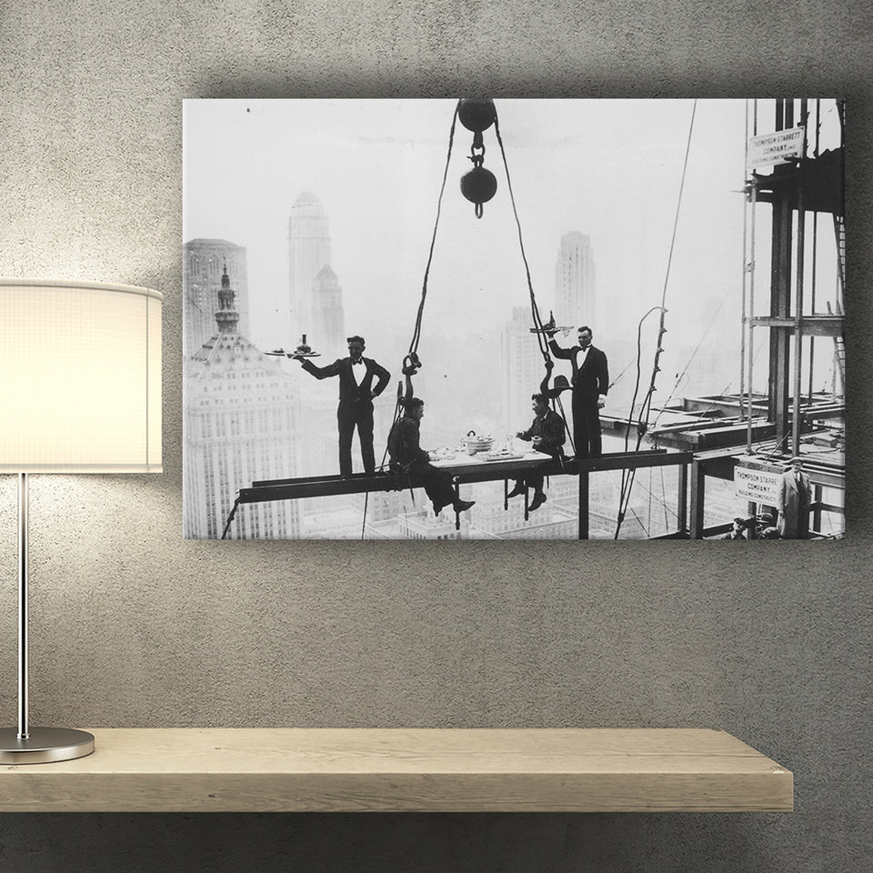 Dining On A Nyc Skyscraper Black And White Print, Canvas Prints Wall Art Home Decor