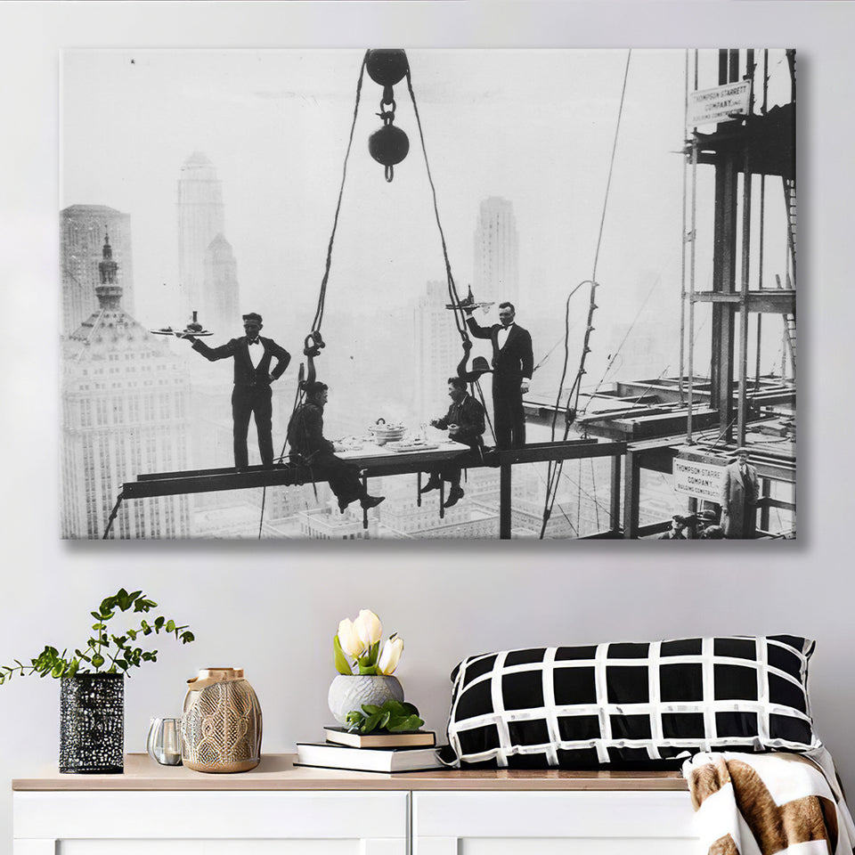 Dining On A Nyc Skyscraper Black And White Print, Canvas Prints Wall Art Home Decor