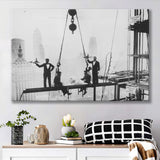 Dining On A Nyc Skyscraper Black And White Print, Canvas Prints Wall Art Home Decor