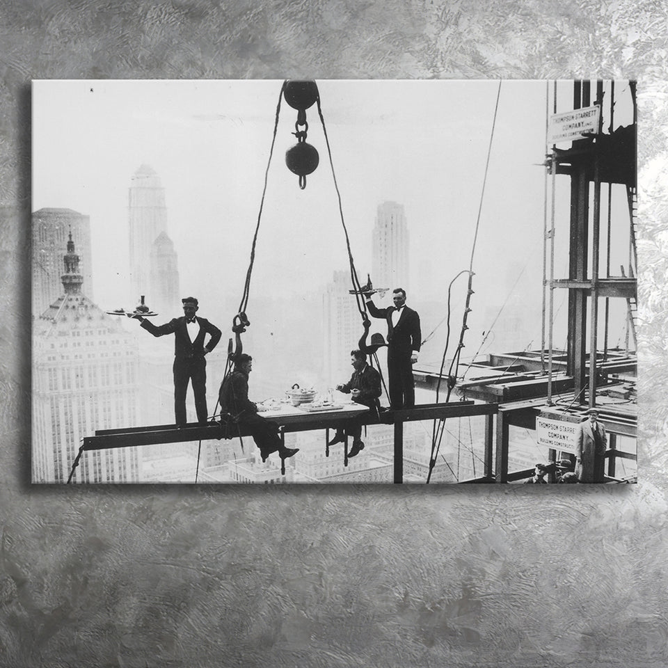 Dining On A Nyc Skyscraper Black And White Print, Canvas Prints Wall Art Home Decor