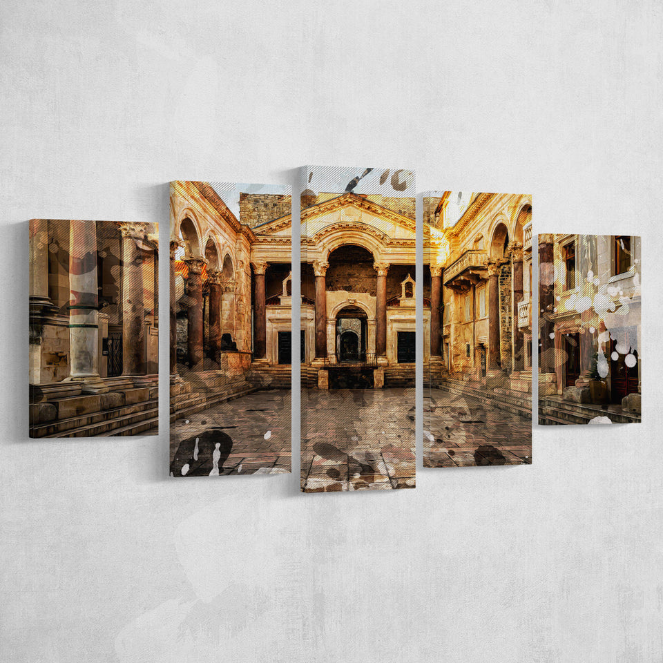 Diocletian'S Palace, Split, Split Painting, Multi Panels, 5 Pieces, Canvas Prints Wall Art Home Decor