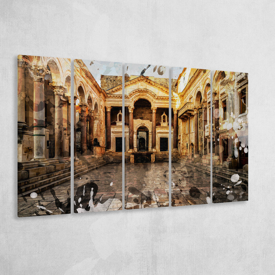 Diocletian'S Palace, Split, Split Painting, Multi Panels, 5 Pieces B, Canvas Prints Wall Art Home Decor,X Large Canvas