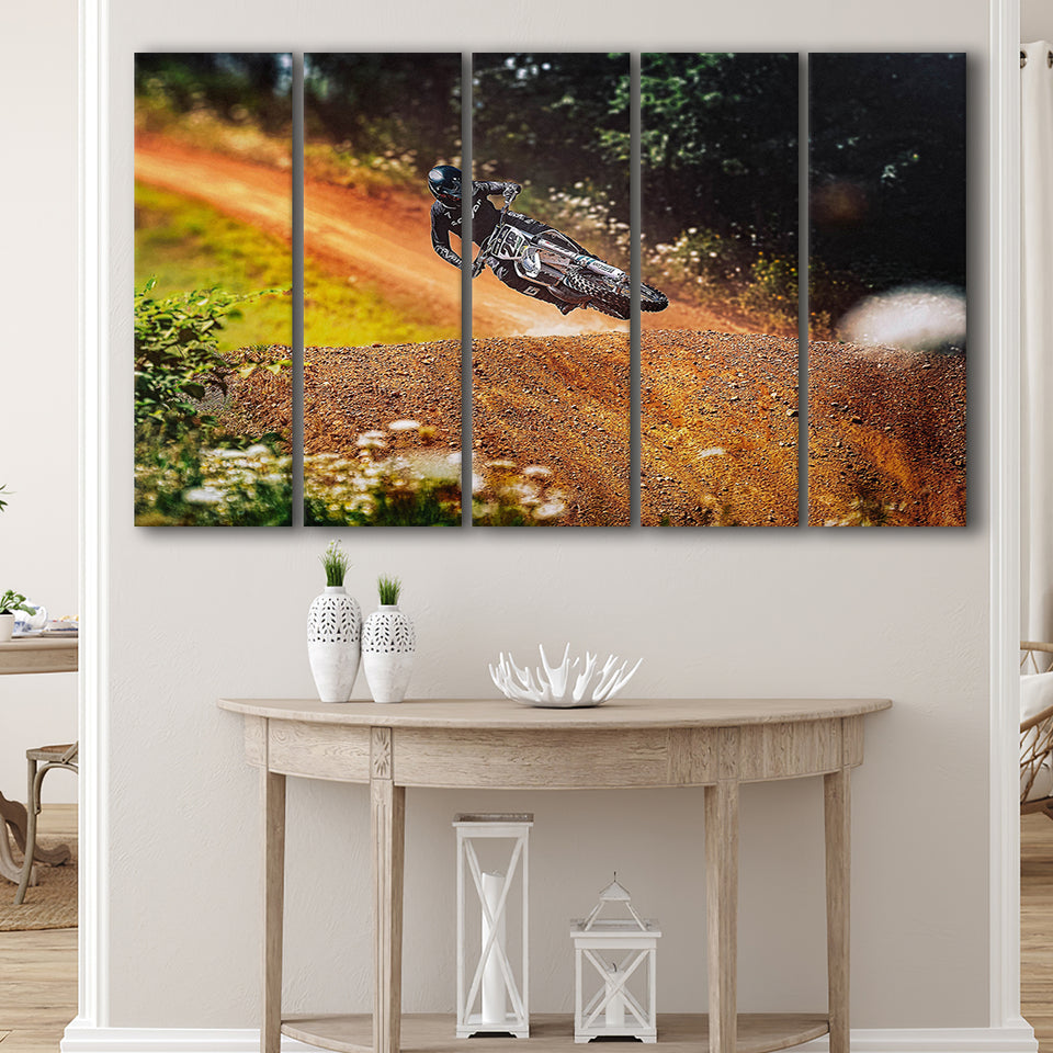Dirt Bike Canvas Art, Motocross 5 Panels B,Large Canvas,Canvas Prints Wall Art Home Decor