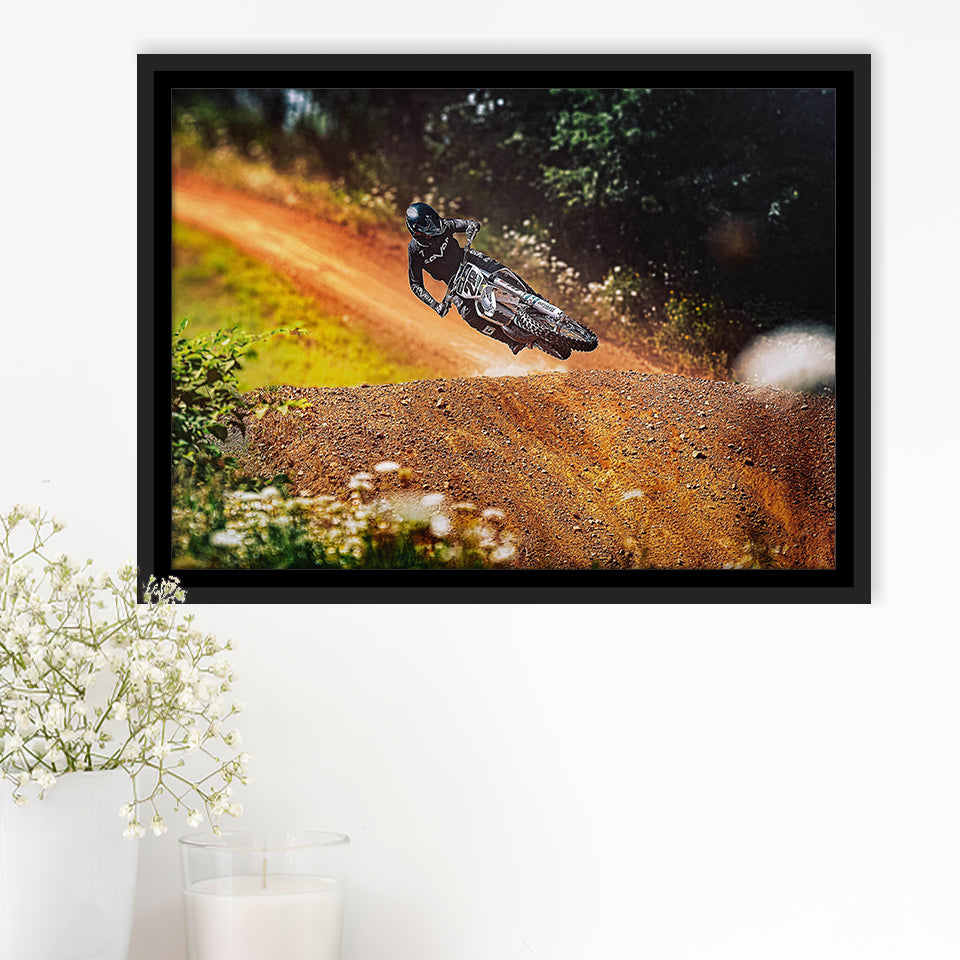 Dirt Bike Canvas Art, Motocross Framed Canvas Prints Wall Art Decor, Black Floating Frame