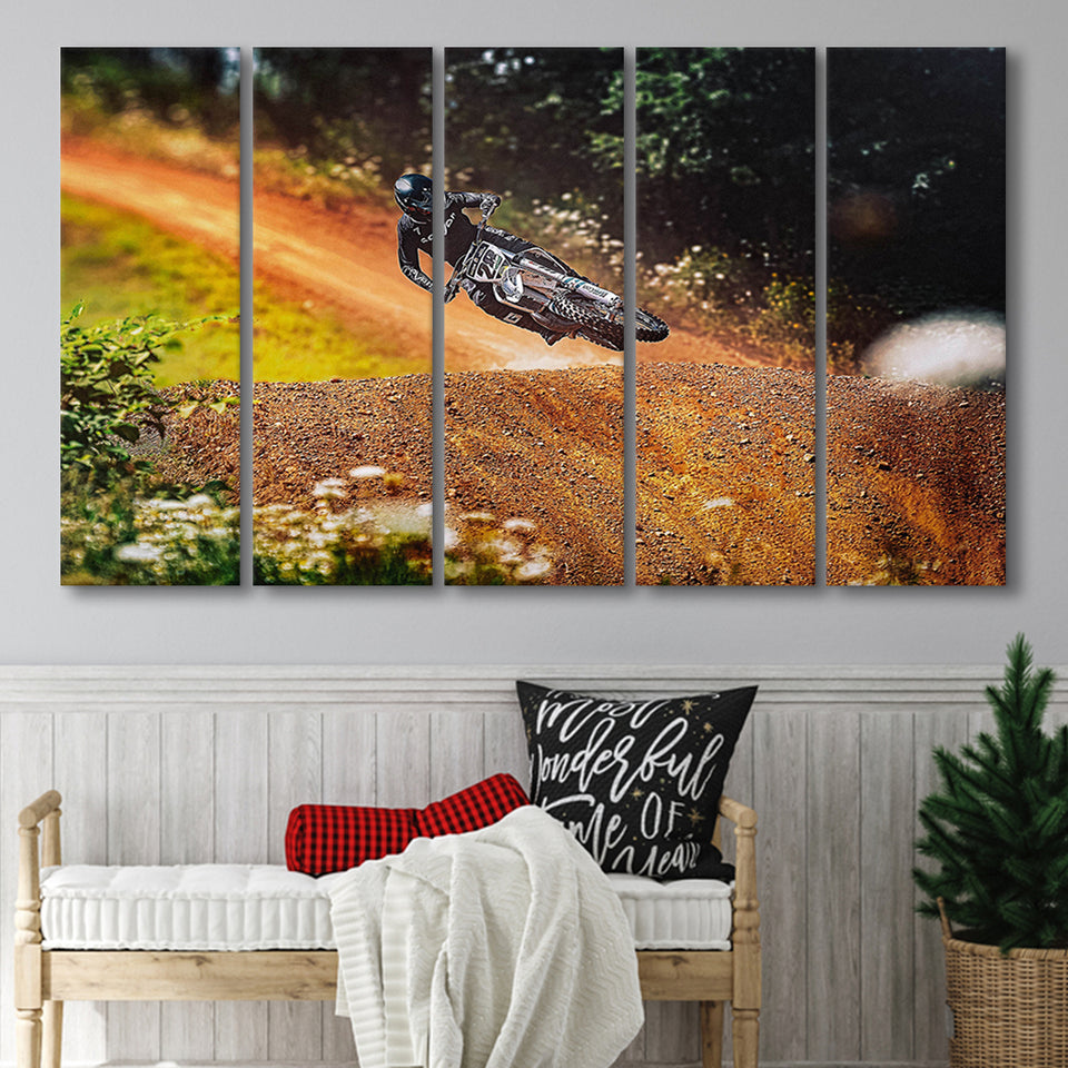 Dirt Bike Canvas Art, Motocross 5 Panels B,Large Canvas,Canvas Prints Wall Art Home Decor