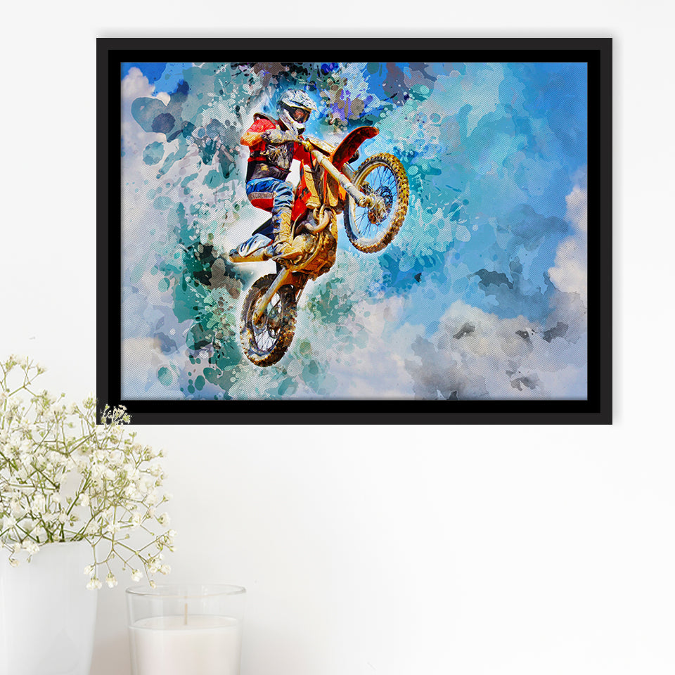 Dirt Bike Jump Framed Canvas Prints Wall Art Decor - Painting Canvas, Framed Picture, Home Decor