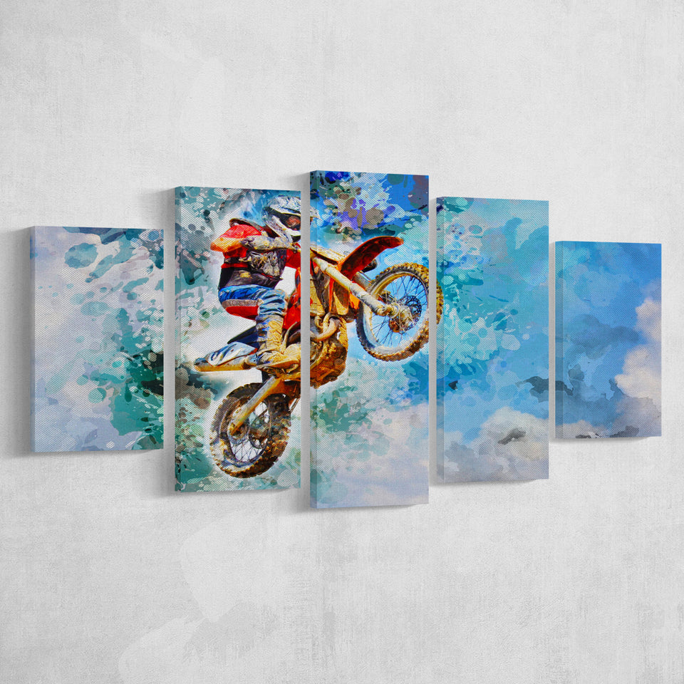 Dirt Bike Jump 5 Pieces Canvas Prints Wall Art Decor - Painting Canvas, Mixed Canvas, Multi Panels