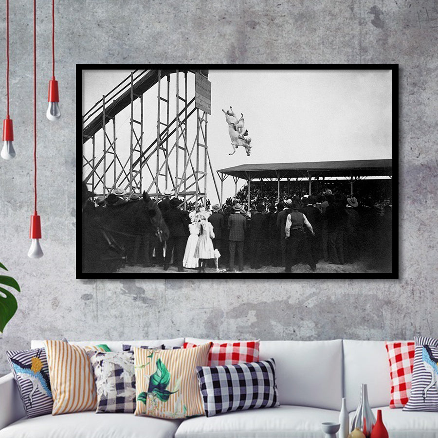 Diving Horse Black And White Print, Vintage Horse Diving Photo Framed Art Prints, Wall Art,Home Decor,Framed Picture