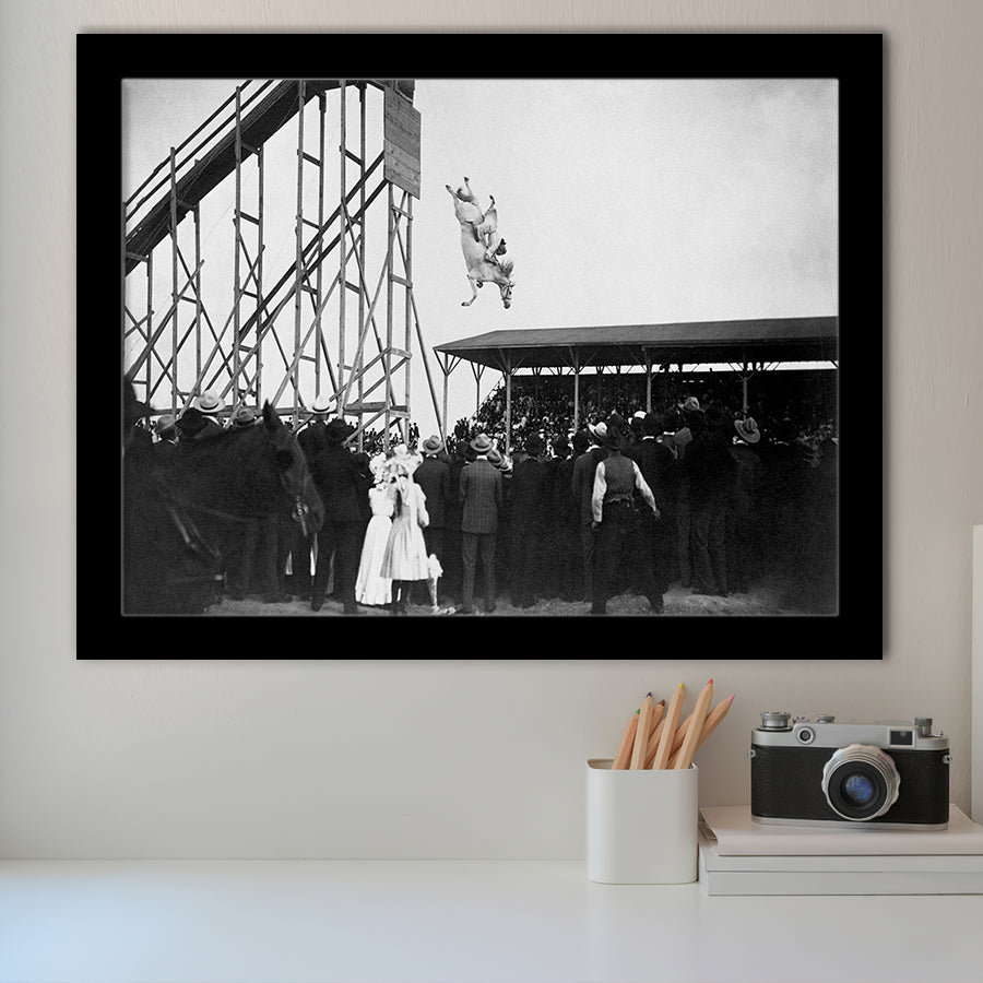 Diving Horse Black And White Print, Vintage Horse Diving Photo Framed Art Prints, Wall Art,Home Decor,Framed Picture