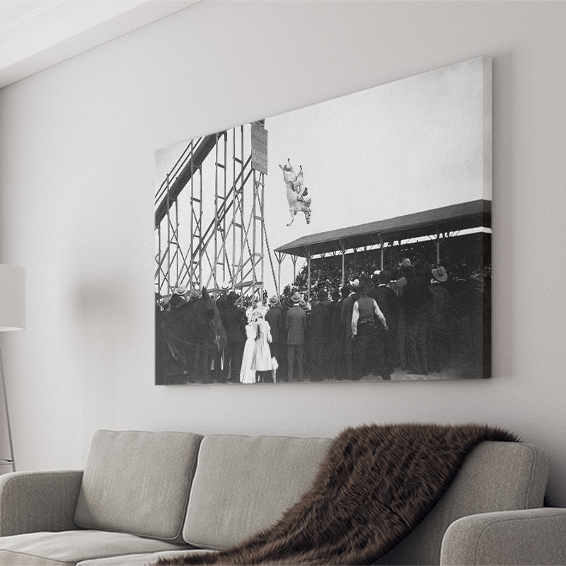 Diving Horse Black And White Print, Vintage Horse Diving Photo Canvas Prints Wall Art Home Decor