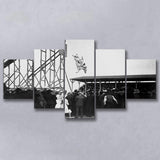 Diving Horse Black And White Print, Vintage Horse Diving Photo 5 Panels, Canvas Prints Wall Art Decor, Large Canvas Art