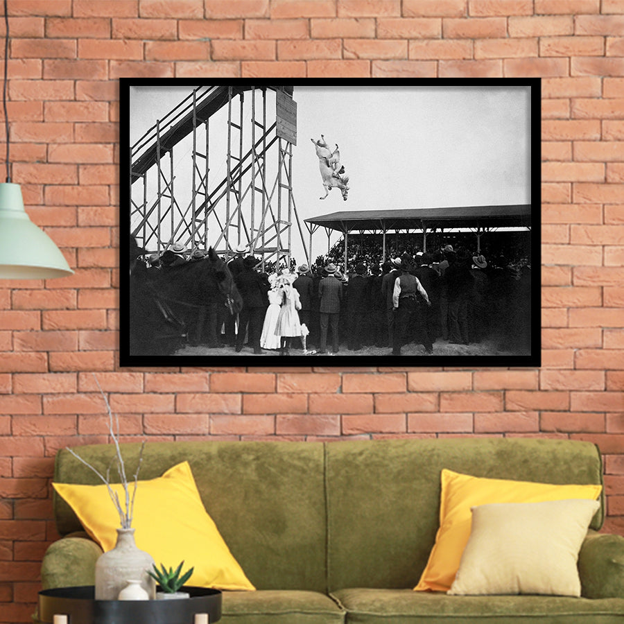 Diving Horse Black And White Print, Vintage Horse Diving Photo Framed Art Prints, Wall Art,Home Decor,Framed Picture