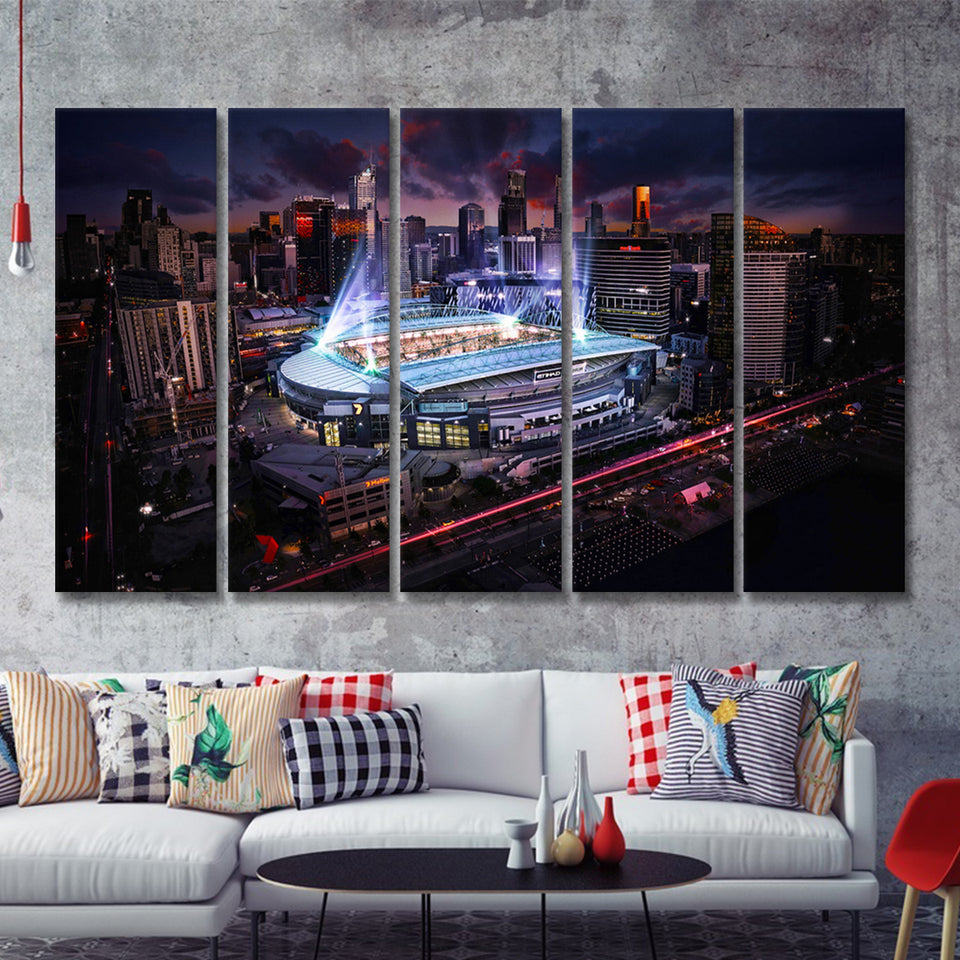 Docklands Stadium,Nightscapes, Melbourne 5 Pieces B Canvas Prints Wall Art - Painting Canvas,Multi Panel, Fan Gift