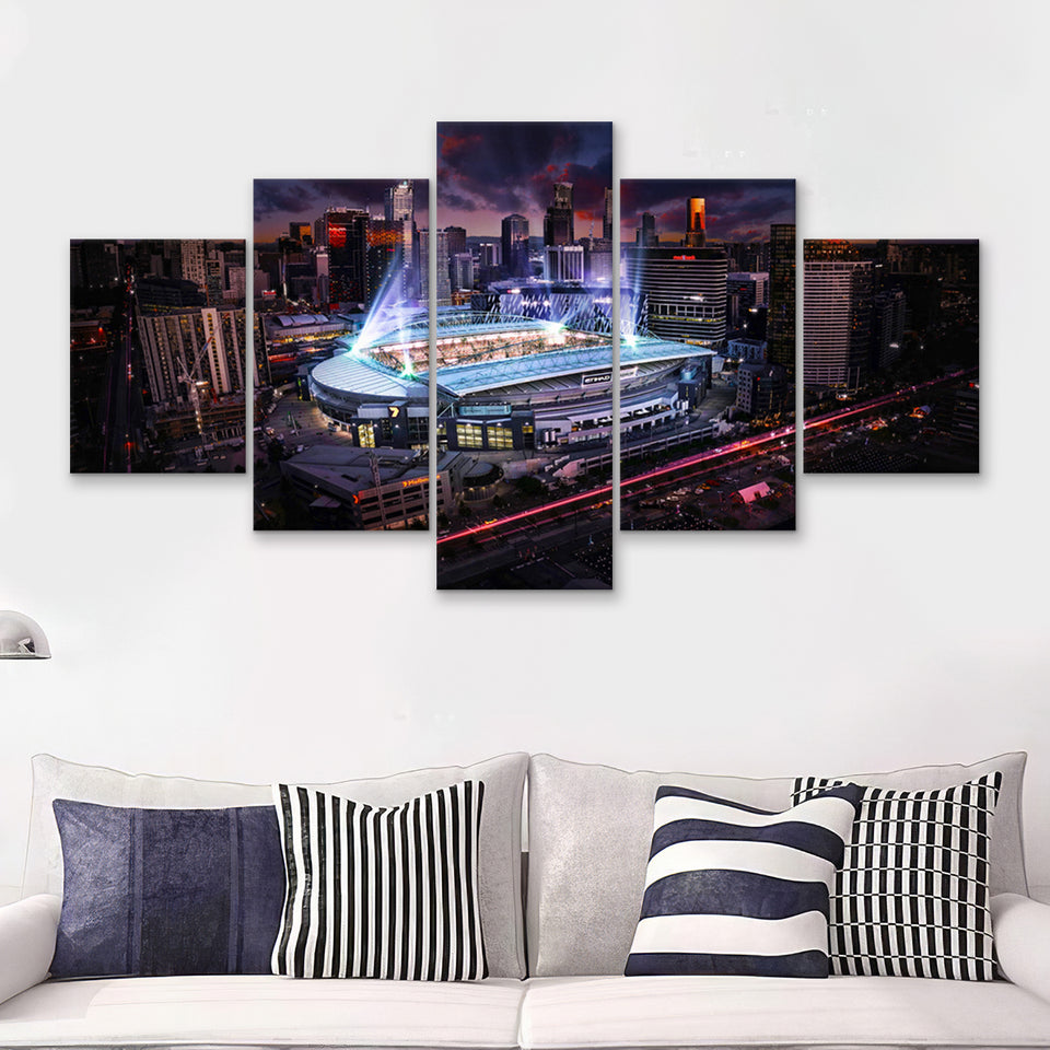 Docklands Stadium,Nightscapes, Melbourne 5 Pieces Canvas Prints Wall Art - Painting Canvas, Multi Panel, Fan Gift