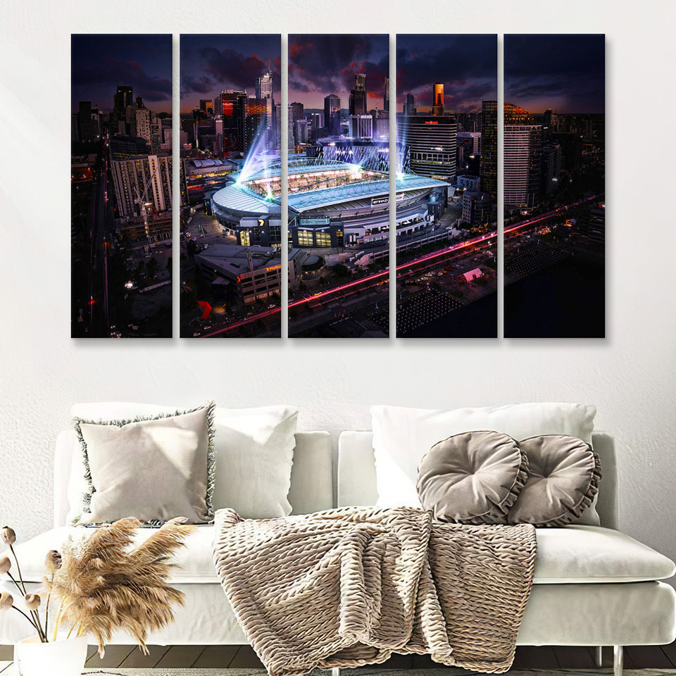 Docklands Stadium,Nightscapes, Melbourne 5 Pieces B Canvas Prints Wall Art - Painting Canvas,Multi Panel, Fan Gift