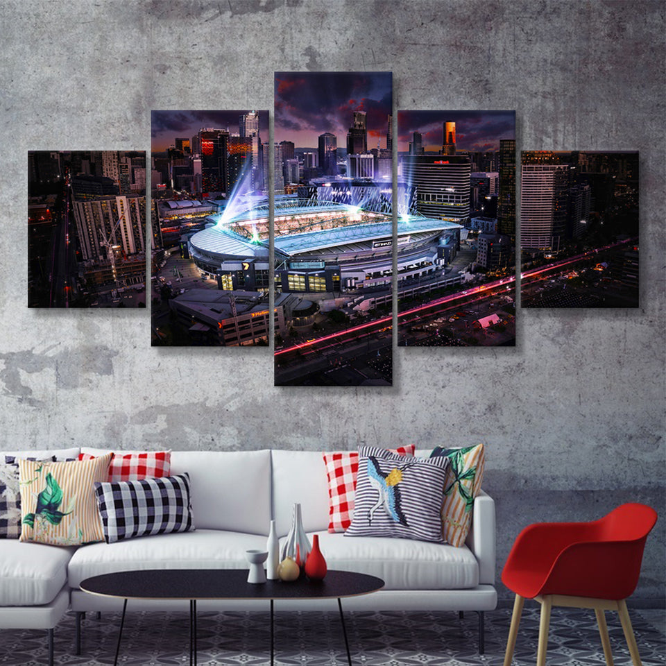 Docklands Stadium,Nightscapes, Melbourne 5 Pieces Canvas Prints Wall Art - Painting Canvas, Multi Panel, Fan Gift
