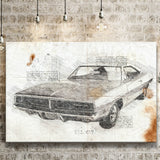 Dodge Charger 1969 Da Vinci Style Canvas Prints - Painting Canvas, Wall Art,Old Car, Prints for Sale,Wal Decor, Home Decor