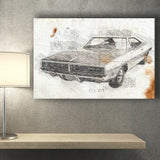 Dodge Charger 1969 Da Vinci Style Canvas Prints - Painting Canvas, Wall Art,Old Car, Prints for Sale,Wal Decor, Home Decor