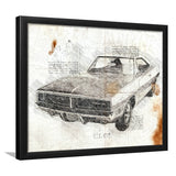 Dodge Charger 1969 Da Vinci Style Framed Art Prints - Painting Art, Framed Art,Wall Art,Old Car, Prints for Sale,Wal Decor