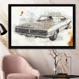 Dodge Charger 1969 Da Vinci Style Framed Canvas Prints - Painting Canvas, Framed Art,Wall Art,Old Car, Prints for Sale,Wal Decor