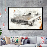Dodge Charger 1969 Da Vinci Style Framed Art Prints - Painting Art, Framed Art,Wall Art,Old Car, Prints for Sale,Wal Decor