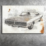 Dodge Charger 1969 Da Vinci Style Canvas Prints - Painting Canvas, Wall Art,Old Car, Prints for Sale,Wal Decor, Home Decor