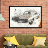 Dodge Charger 1969 Da Vinci Style Framed Art Prints - Painting Art, Framed Art,Wall Art,Old Car, Prints for Sale,Wal Decor