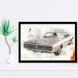 Dodge Charger 1969 Da Vinci Style Framed Art Prints - Painting Art, Framed Art,Wall Art,Old Car, Prints for Sale,Wal Decor