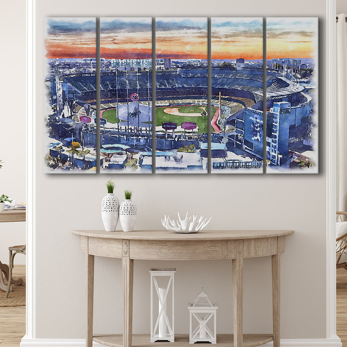 Dodger Stadium Canvas, LA Skyline Printed on Canvas, Los Angeles