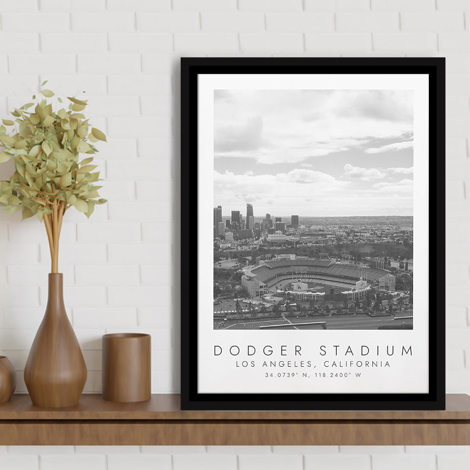 Dodger Stadium La Dodgers Baseball Lovers Black And White Art Framed Canvas Prints Wall Art Home Decor, Floating Frame