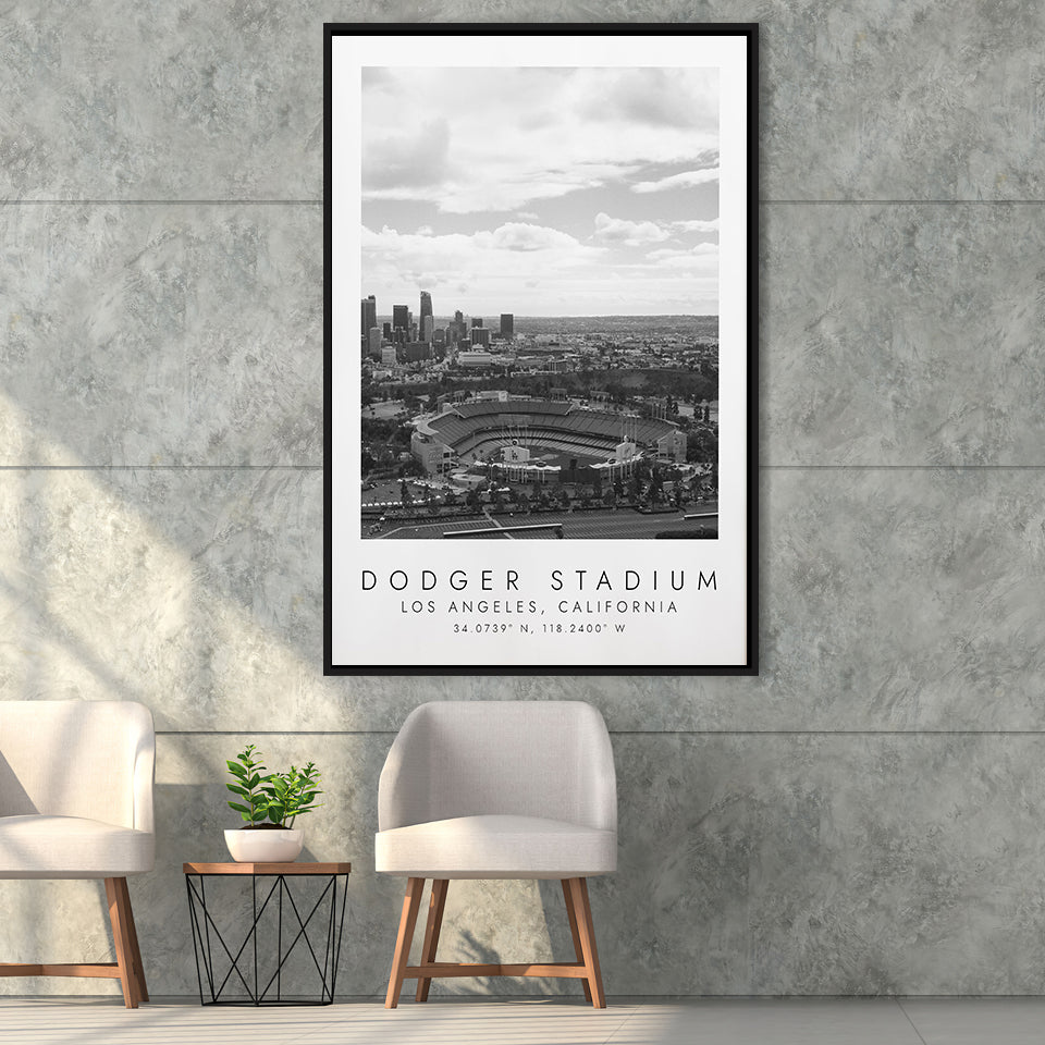 Dodger Stadium La Dodgers Baseball Lovers Black And White Art Framed Canvas Prints Wall Art Home Decor, Floating Frame