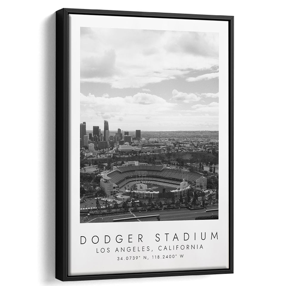 Dodger Stadium La Dodgers Baseball Lovers Black And White Art Framed Canvas Prints Wall Art Home Decor, Floating Frame
