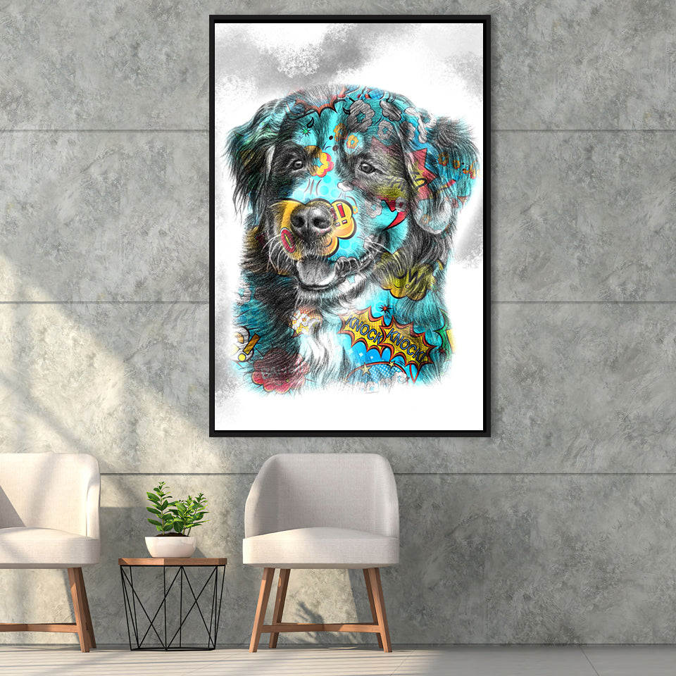 Dog Art Puppy Portrait Pop Art Framed Canvas Prints Wall Art Decor - Painting Canvas, Floating Frame, Framed Picture