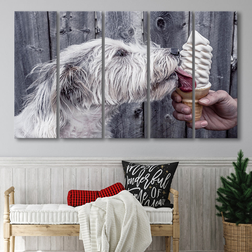 Dog Eating Ice Cream Art, Multi Panels, 5 Pieces B, Canvas Prints Wall Art Home Decor,X Large Canvas