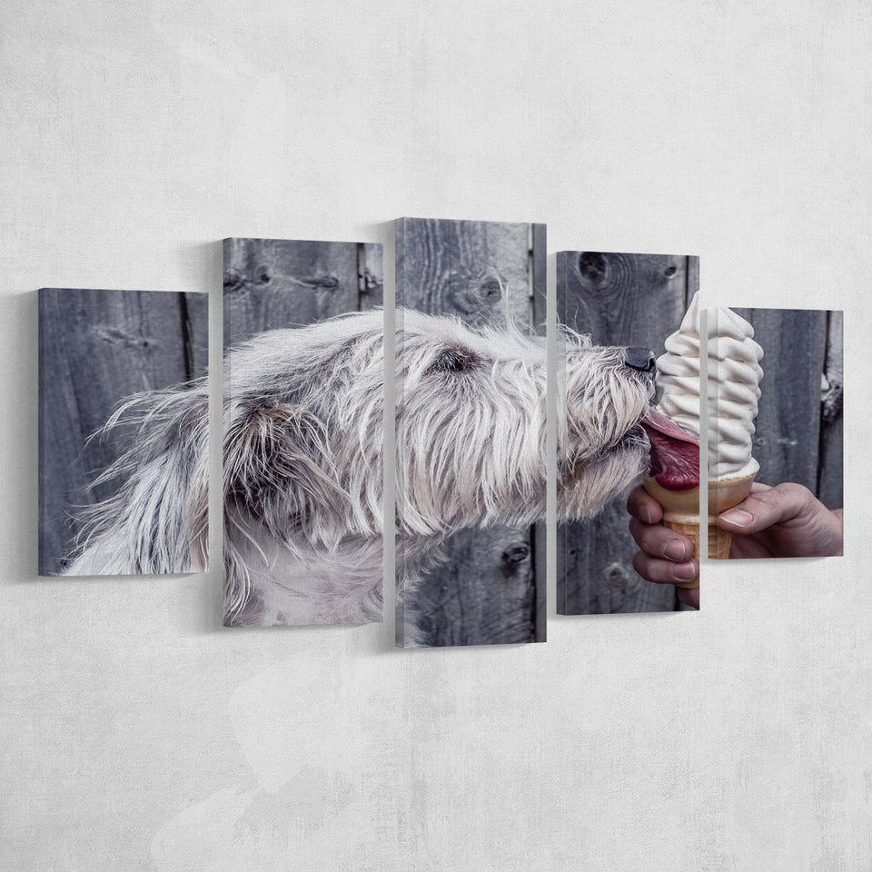 Dog Eating Ice Cream Art, Multi Panels, 5 Pieces, Canvas Prints Wall Art Home Decor