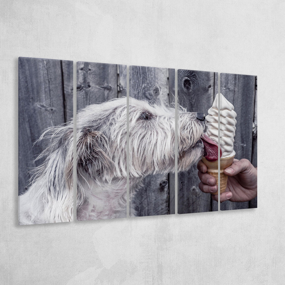 Dog Eating Ice Cream Art, Multi Panels, 5 Pieces B, Canvas Prints Wall Art Home Decor,X Large Canvas