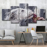 Dog Eating Ice Cream Art, Multi Panels, 5 Pieces, Canvas Prints Wall Art Home Decor