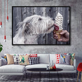Dog Eating Ice Cream Art, Framed Canvas Prints Wall Art Home Decor,Floating Frame, Ready to Hang