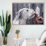 Dog Eating Ice Cream Art, Framed Canvas Prints Wall Art Home Decor,Floating Frame, Ready to Hang