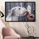 Dog Eating Ice Cream Art, Framed Canvas Prints Wall Art Home Decor,Floating Frame, Ready to Hang