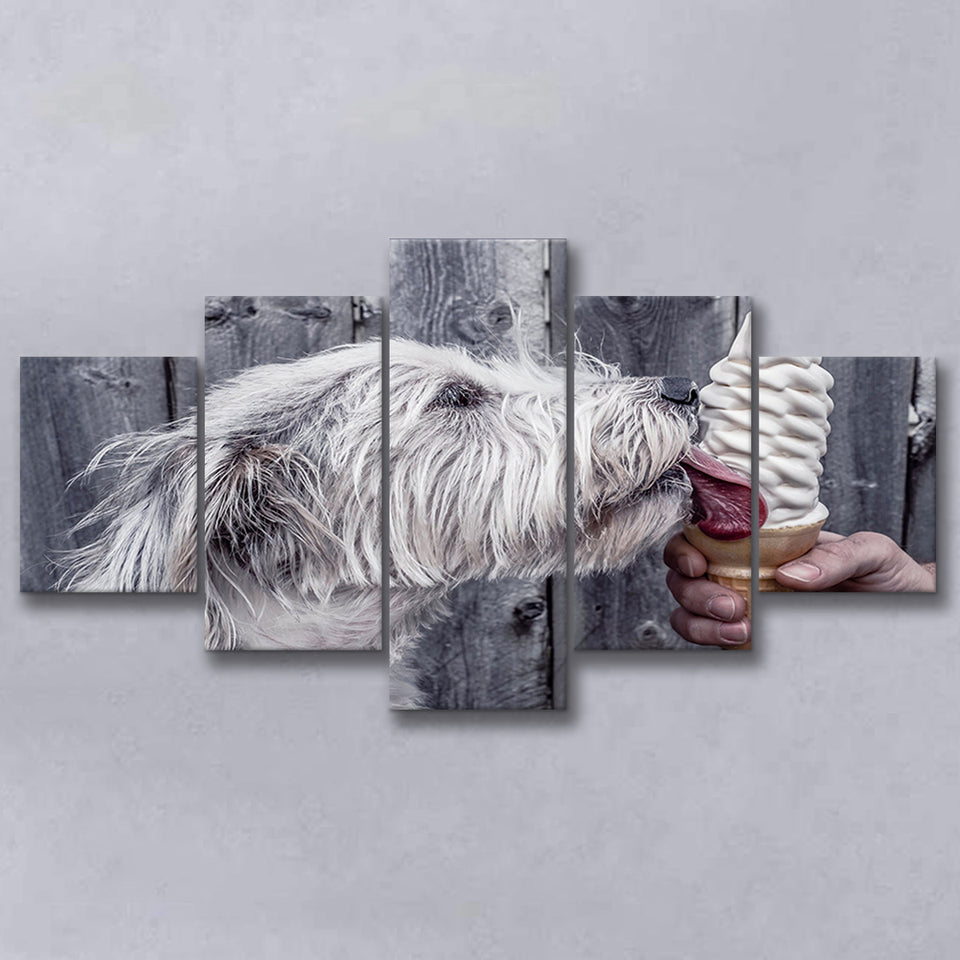 Dog Eating Ice Cream Art, Multi Panels, 5 Pieces, Canvas Prints Wall Art Home Decor