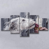 Dog Eating Ice Cream Art, Multi Panels, 5 Pieces, Canvas Prints Wall Art Home Decor