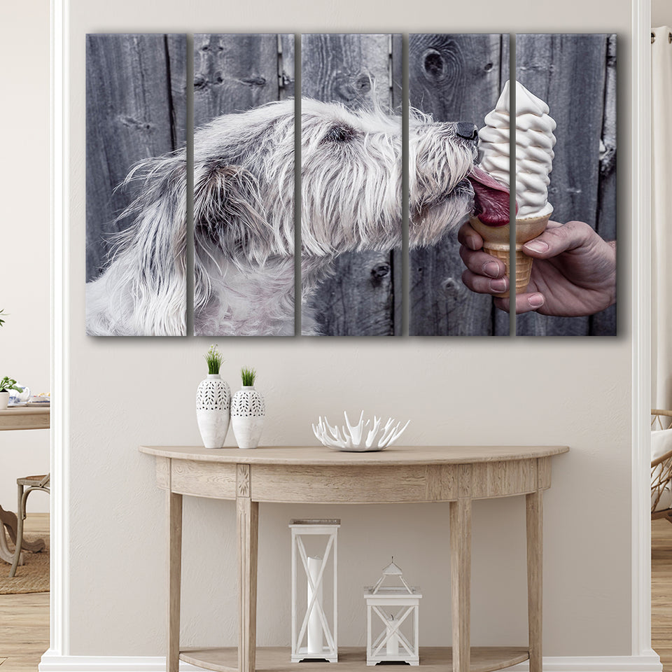 Dog Eating Ice Cream Art, Multi Panels, 5 Pieces B, Canvas Prints Wall Art Home Decor,X Large Canvas