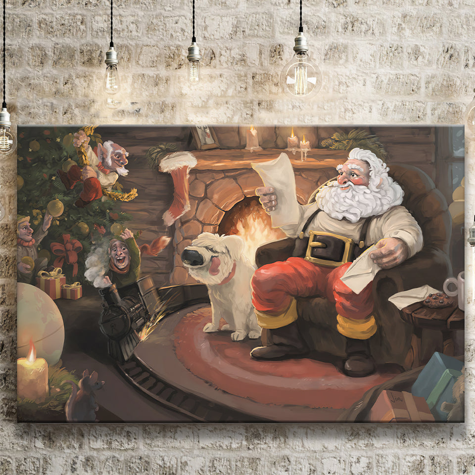 Dog Figure Santa Holiday Xmas Canvas Prints Wall Art - Painting Canvas, Home Wall Decor, For Sale, Canvas Gift