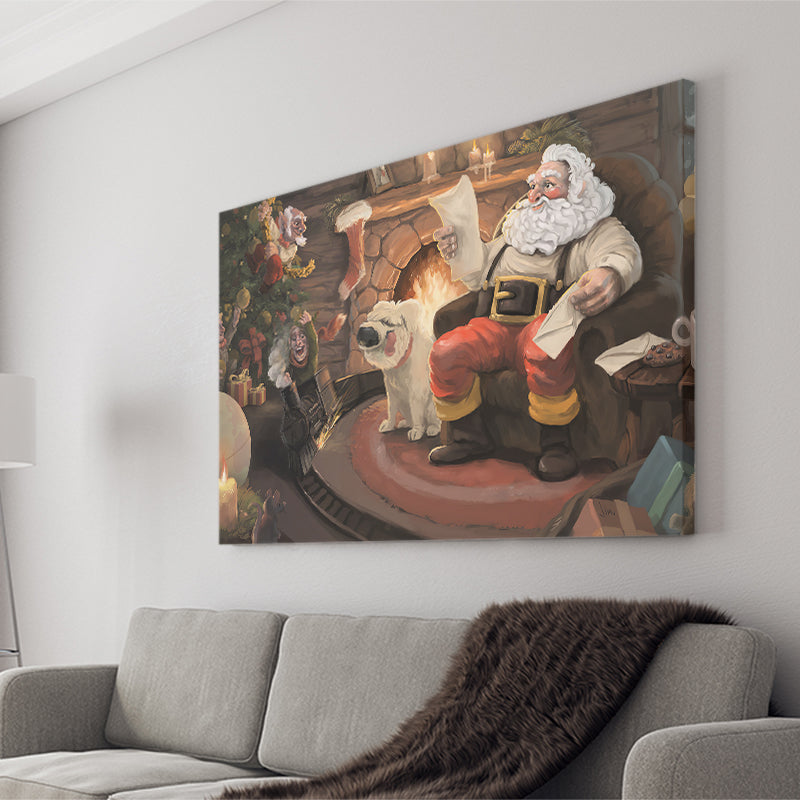 Dog Figure Santa Holiday Xmas Canvas Prints Wall Art - Painting Canvas, Home Wall Decor, For Sale, Canvas Gift