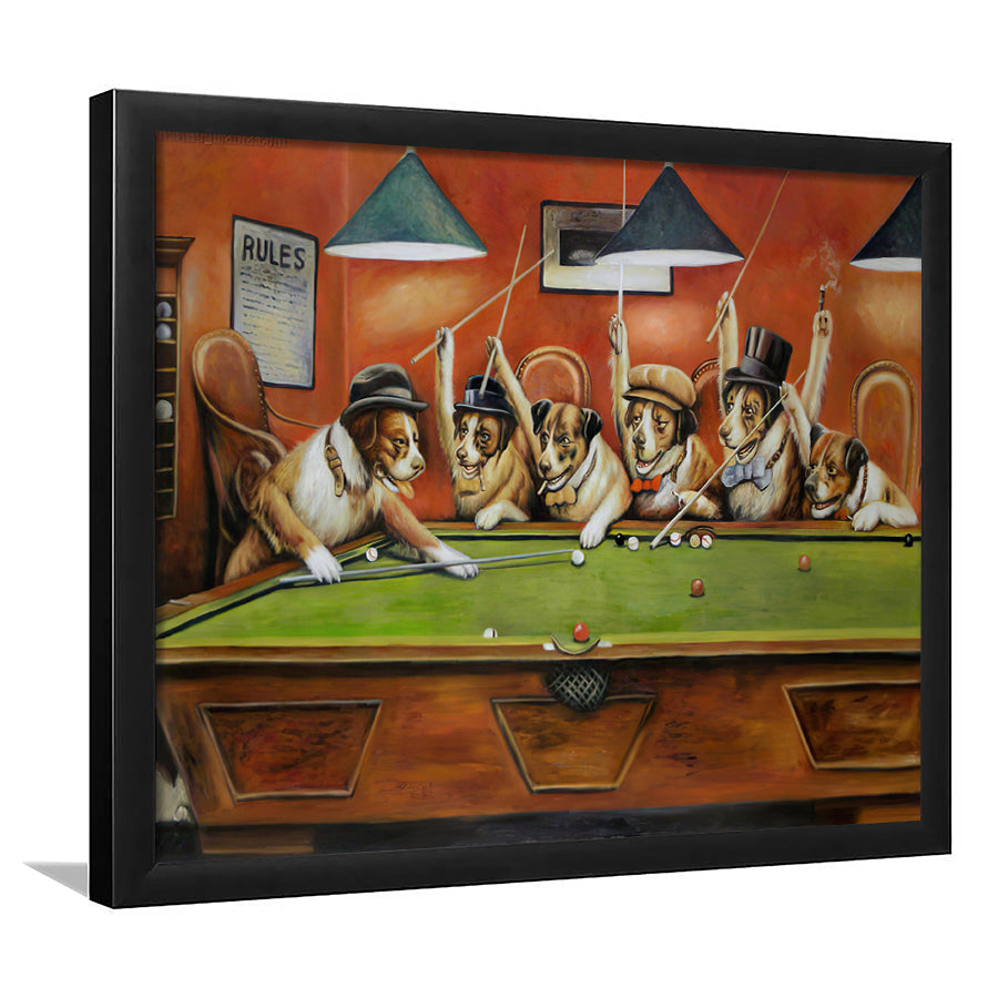 Dog Playing Pool Billard II Framed Art Prints Wall Decor - Painting Art, Wall Art, Framed Prints, Prints for Sale
